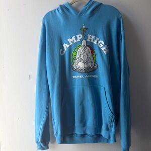 Camp High‎ Travel Agency Hoodie Blue Spiritual Graphic Globe Logo Pullover Mens